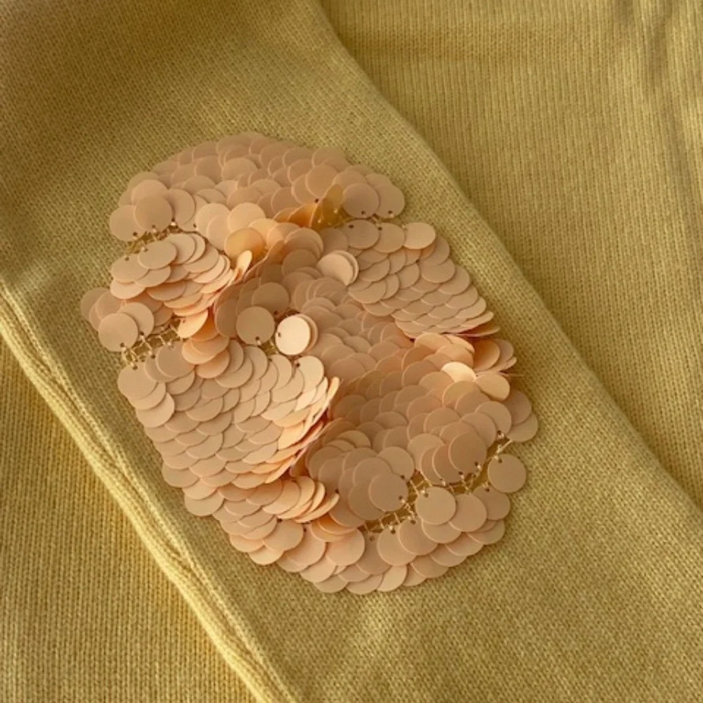 Tory Burch Jasmine Yellow Cashmere Sweater w/ Sequined Elbow Patches - Picture 3 of 9